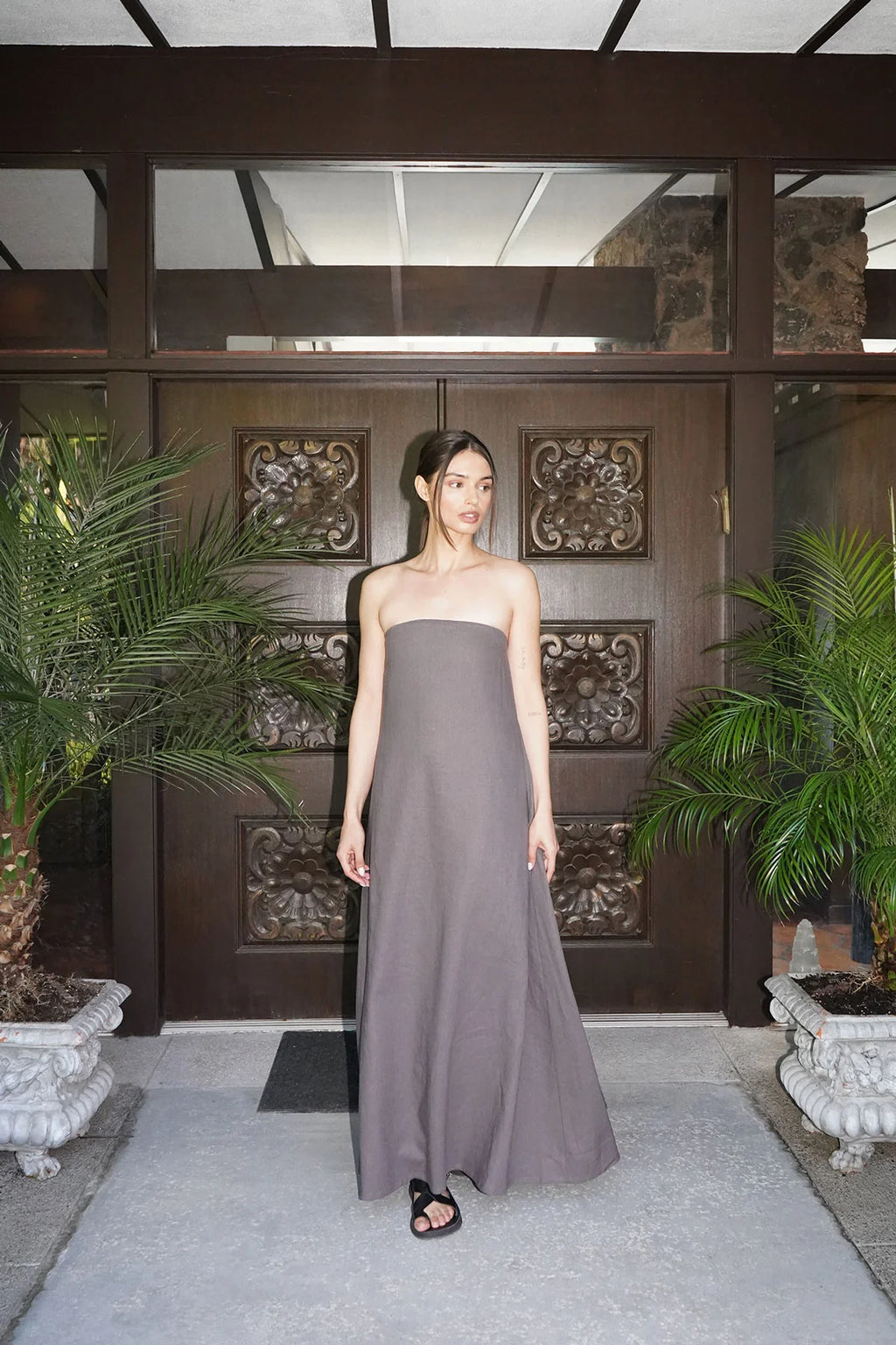 LNA | Freja Linen Maxi Dress - Slate