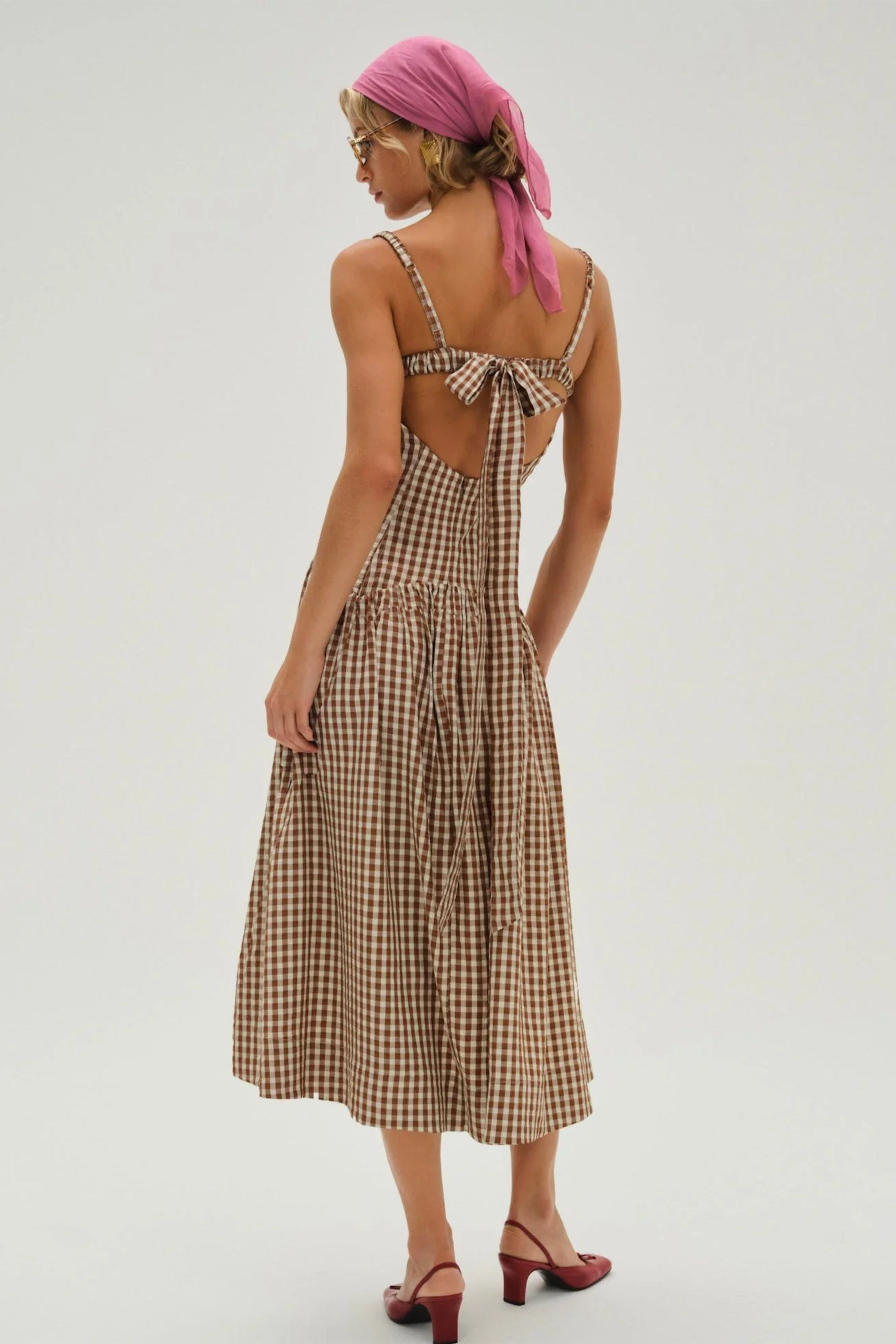 FOR LOVE & LEMONS | Gingerbread Gingham Midi Dress - Brown