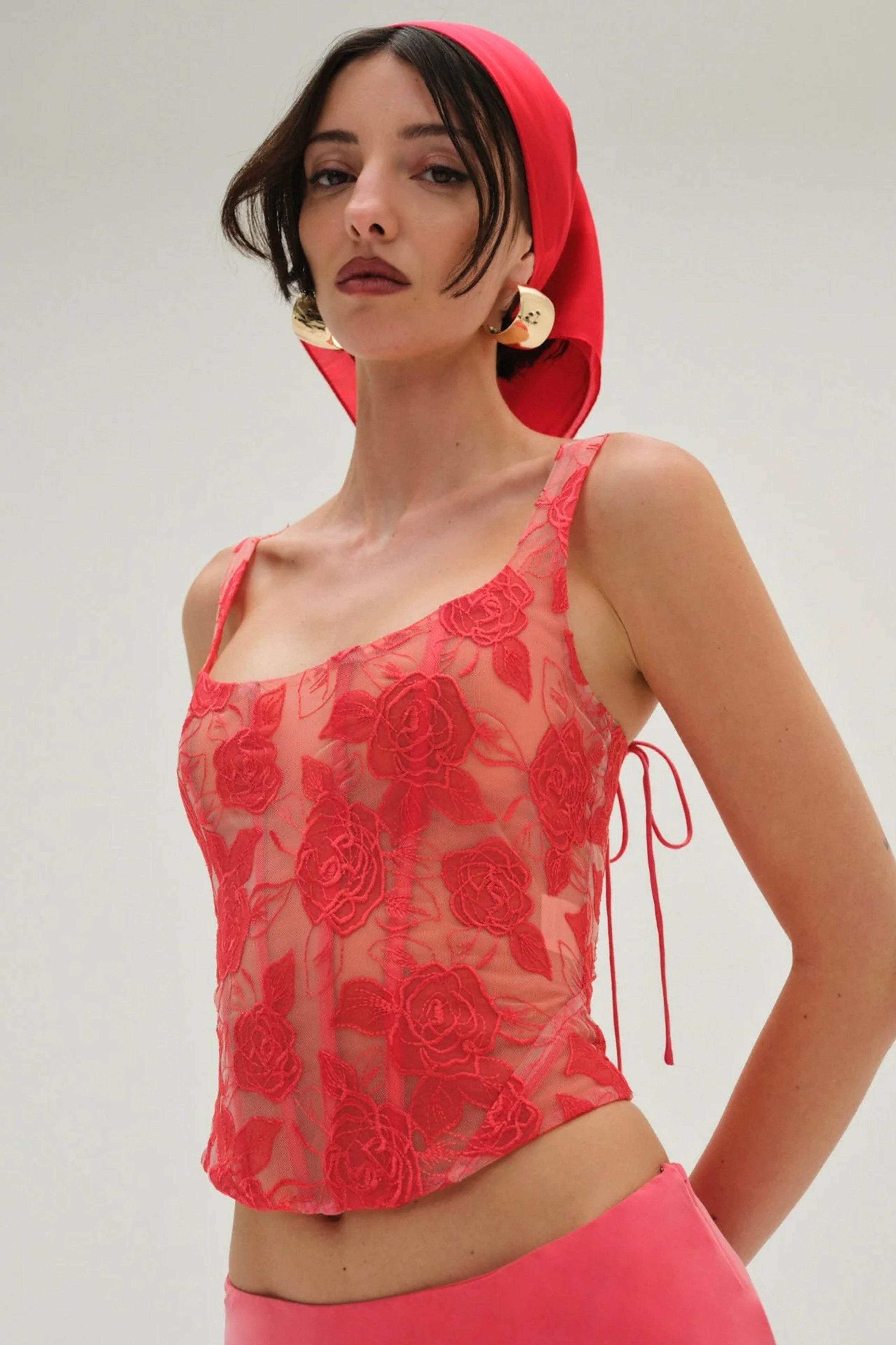 FOR LOVE & LEMONS | Embroidered Roses Corset Top - Red – Scarlet