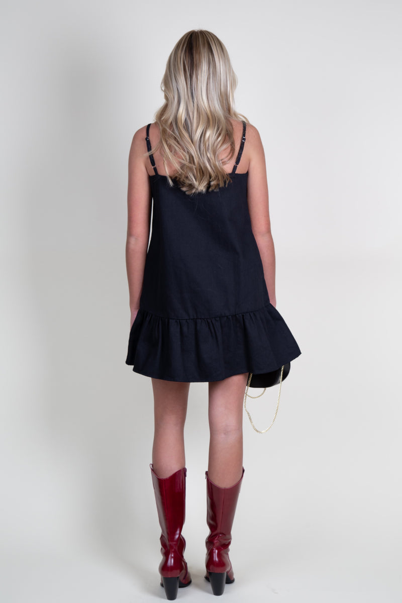 AUREUM | Bow Trim Mini Dress - Black