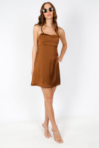 Mini Satin Dress - Mocha