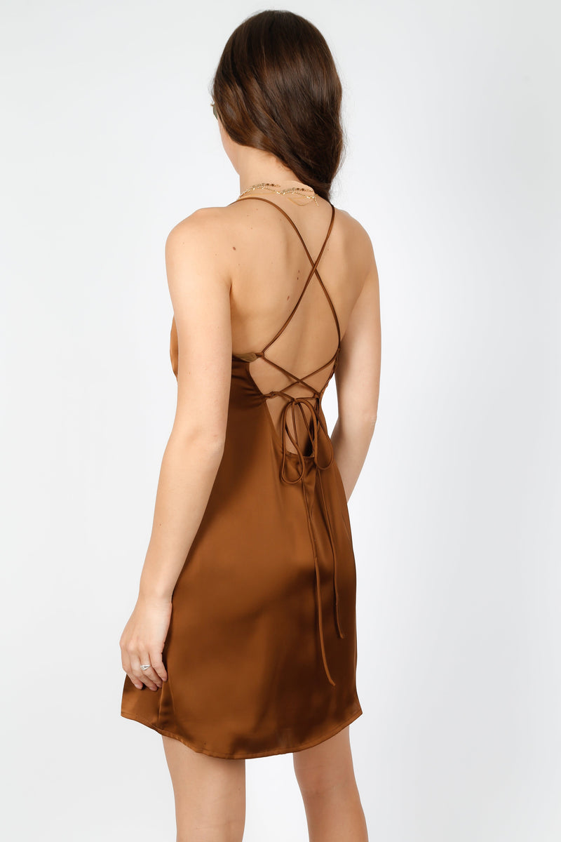 Mini Satin Dress - Mocha