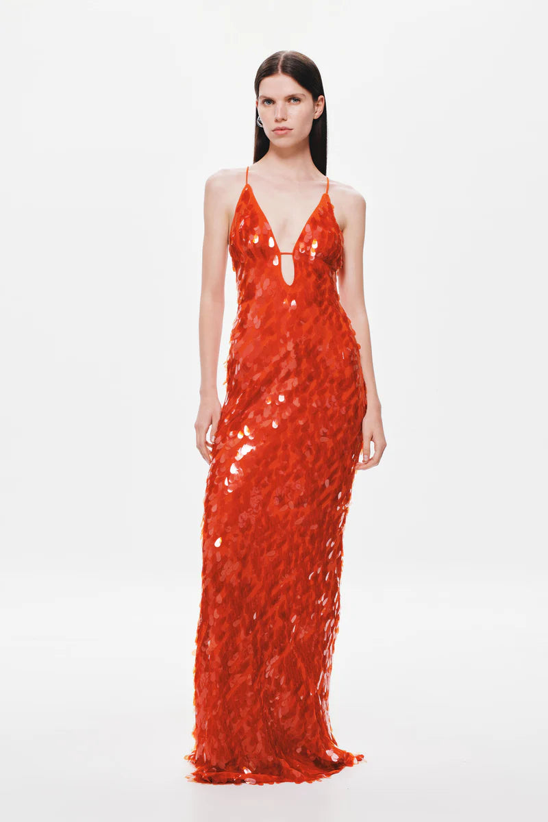 MISHA | Sapphire Sequin Maxi Dress - Red Sequin