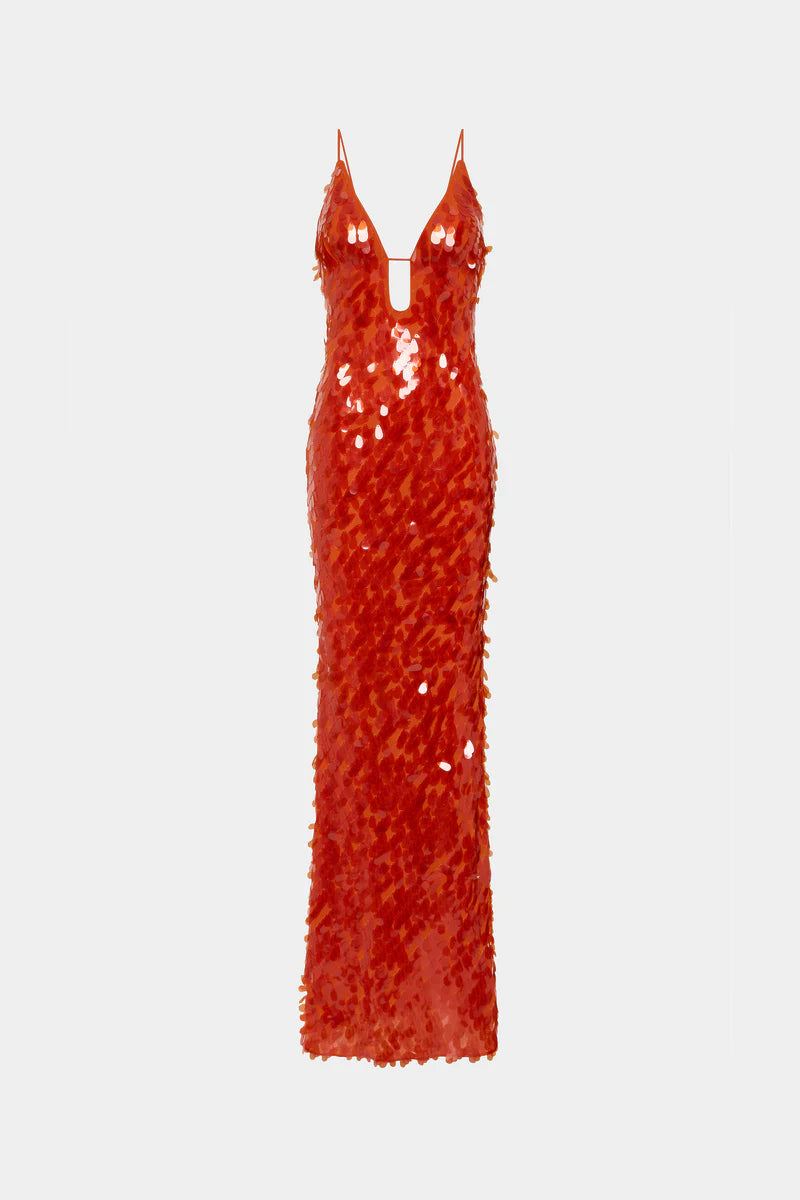 MISHA | Sapphire Sequin Maxi Dress - Red Sequin