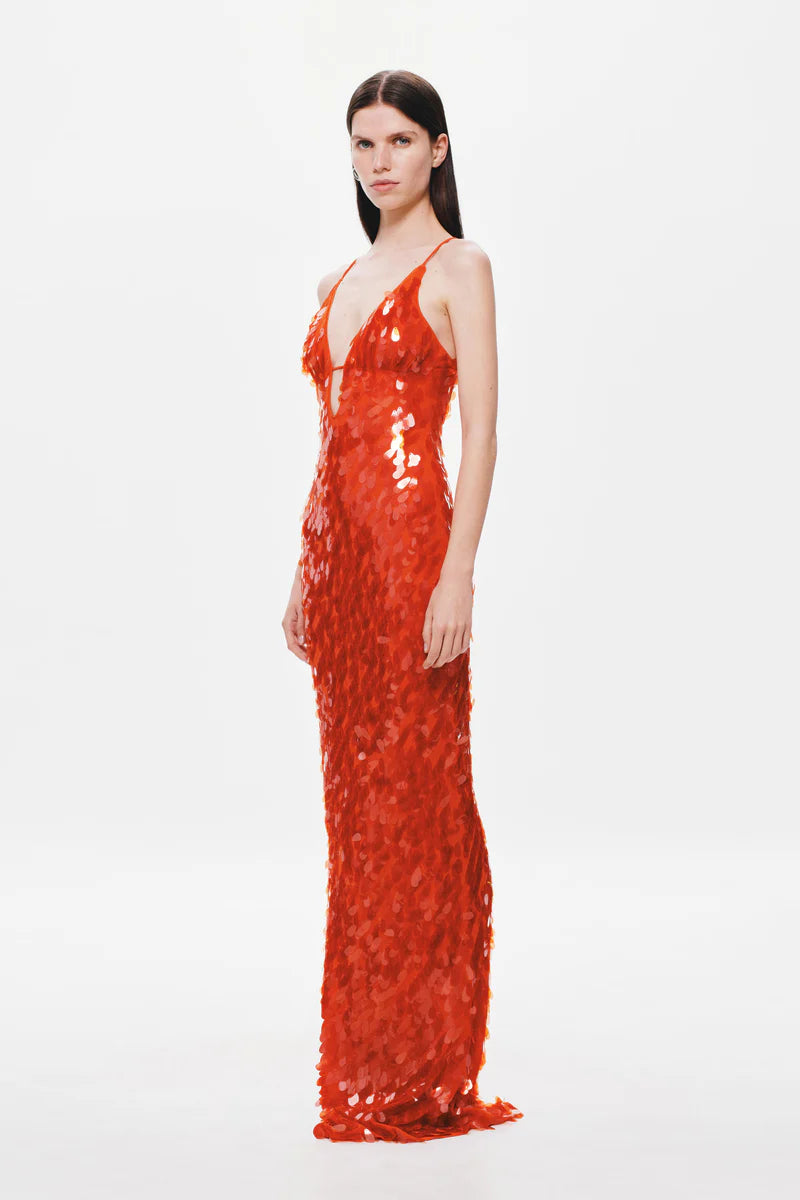 MISHA | Sapphire Sequin Maxi Dress - Red Sequin