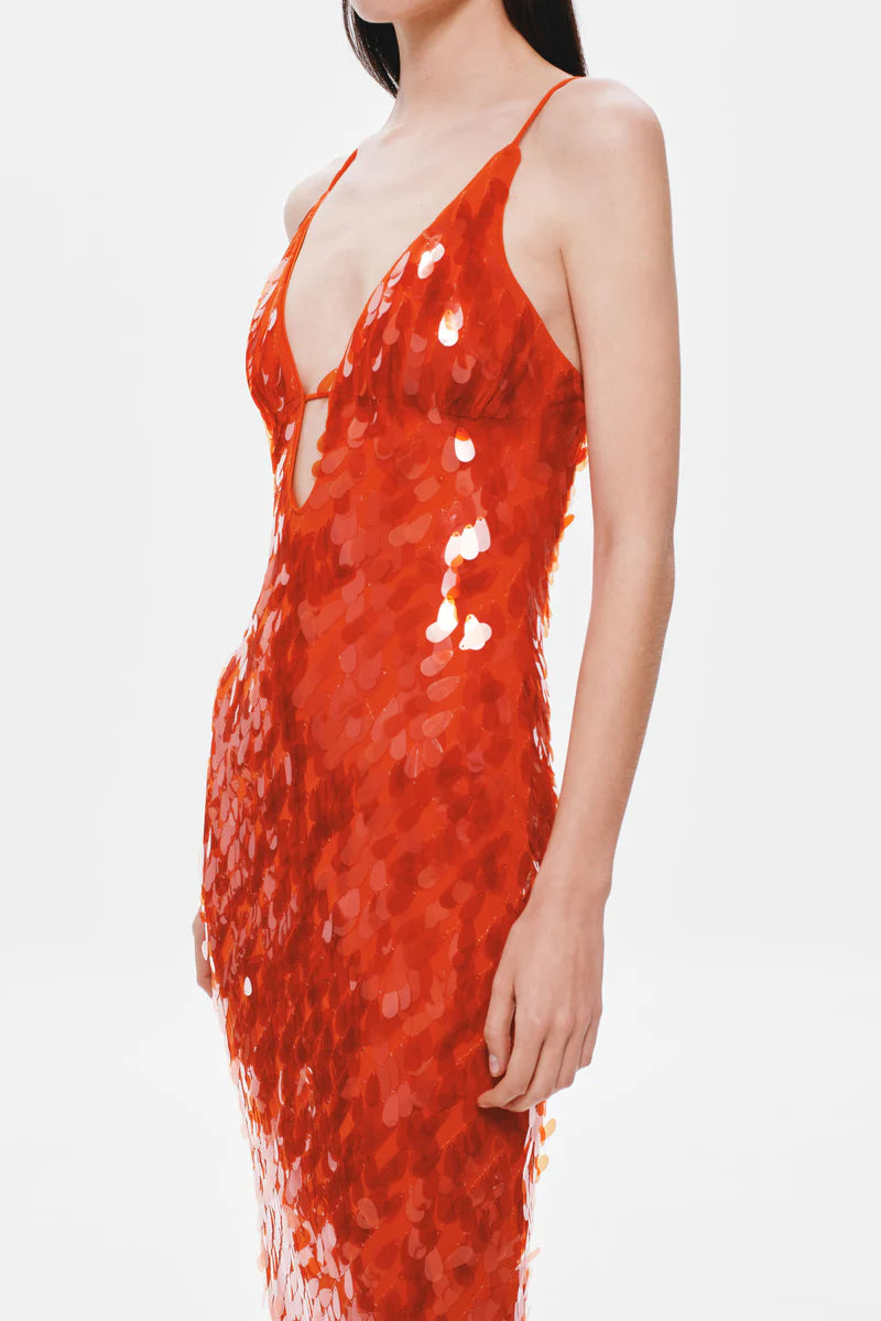MISHA | Sapphire Sequin Maxi Dress - Red Sequin