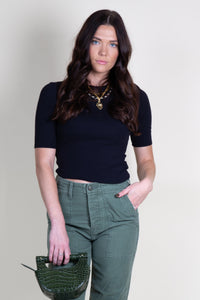 FRAME | Rib Crew Tee - Black