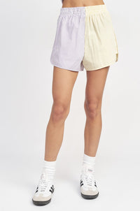 Two Tone Striped Shorts - Yellow + Lavender