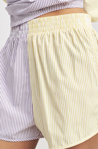 Two Tone Striped Shorts - Yellow + Lavender