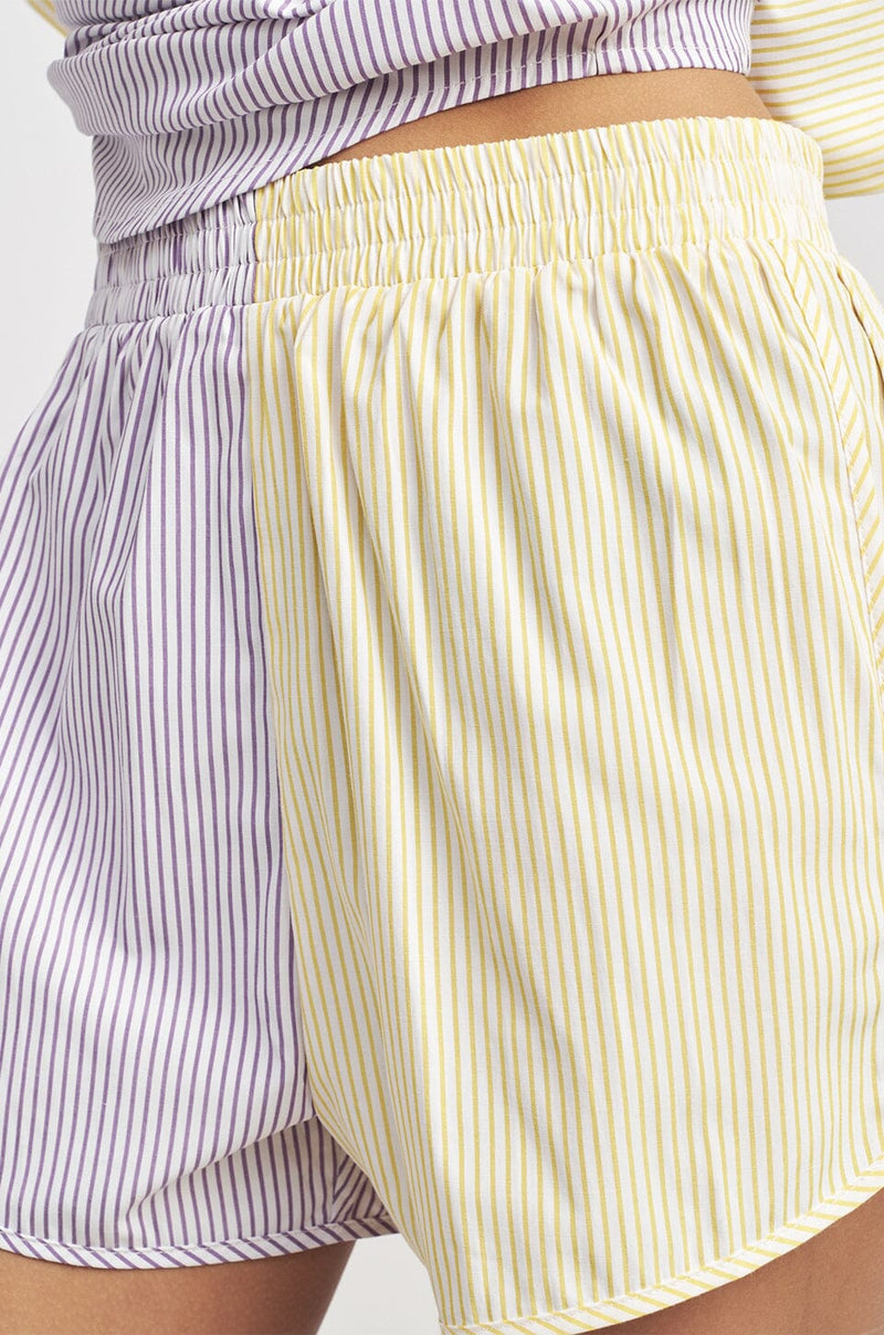 Two Tone Striped Shorts - Yellow + Lavender