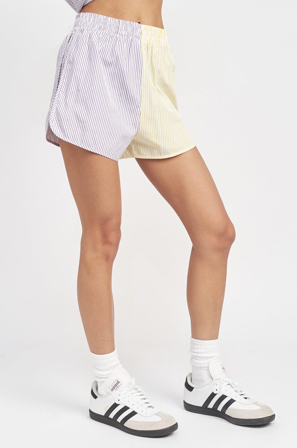 Two Tone Striped Shorts - Yellow + Lavender