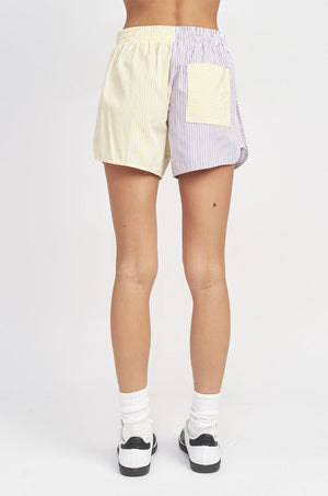Two Tone Striped Shorts - Yellow + Lavender