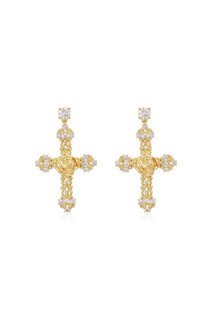 LUV AJ | The Rosa Cross Statement Earrings - Gold