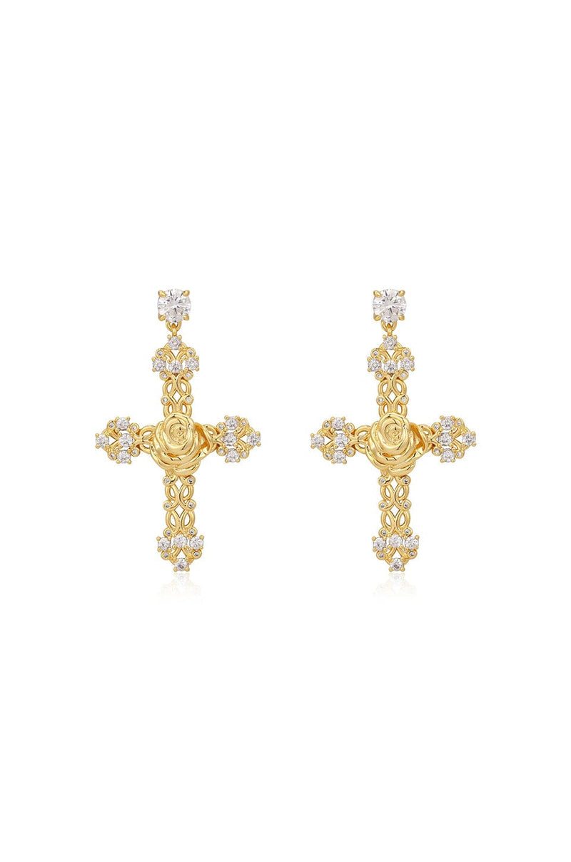 LUV AJ | The Rosa Cross Statement Earrings - Gold