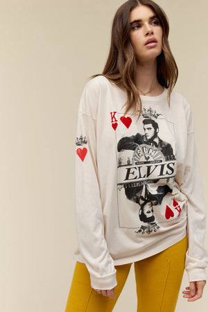 DAYDREAMER | Sun Records x Elvis King Of Hearts Long Sleeve - Dirty White