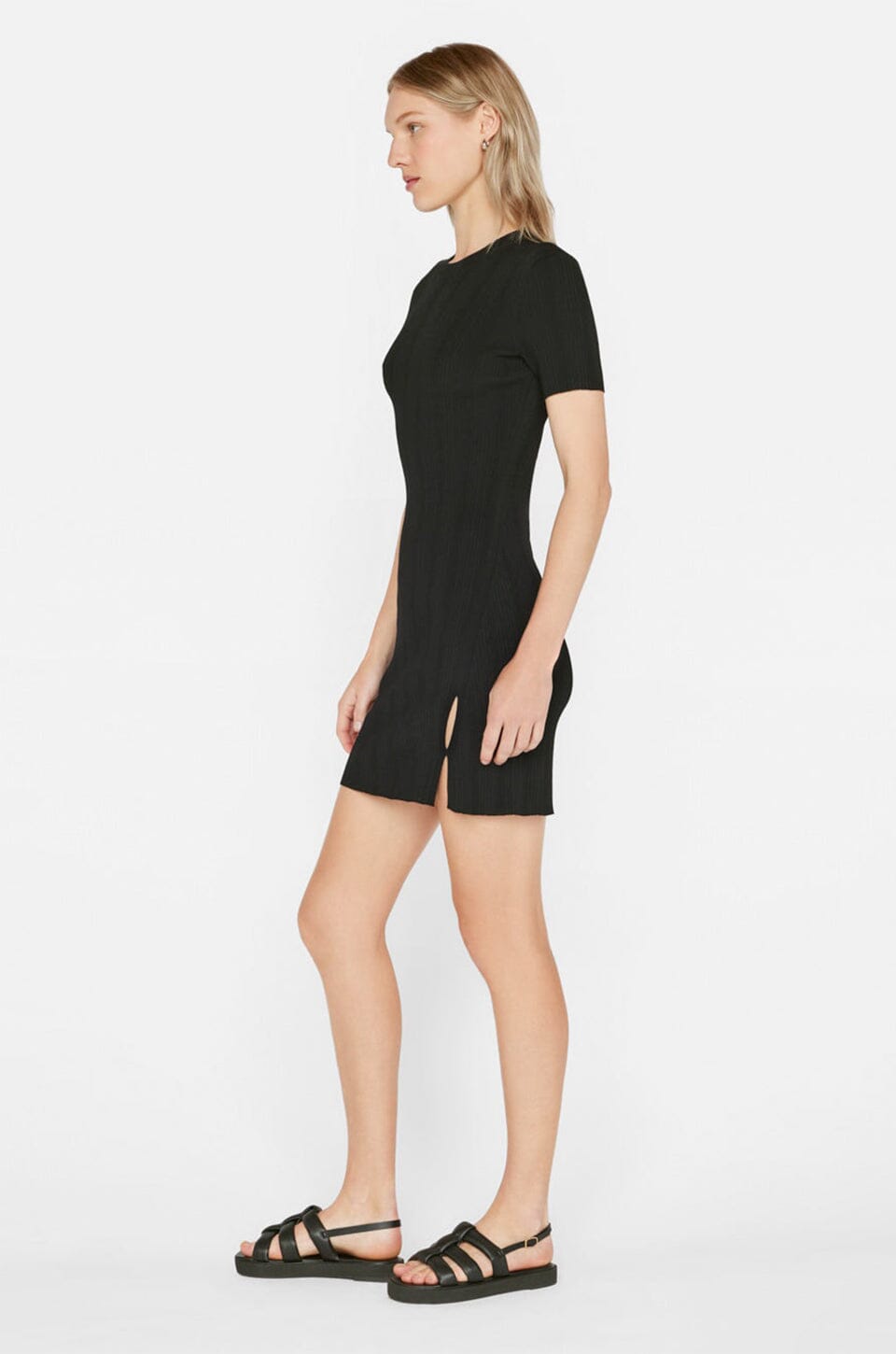 FRAME | Mixed Rib Cutout Mini Dress - Noir