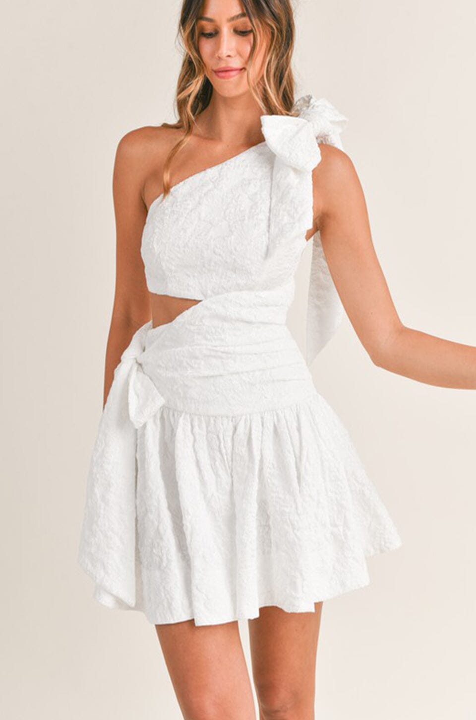 Tied Up One Shoulder Mini - White