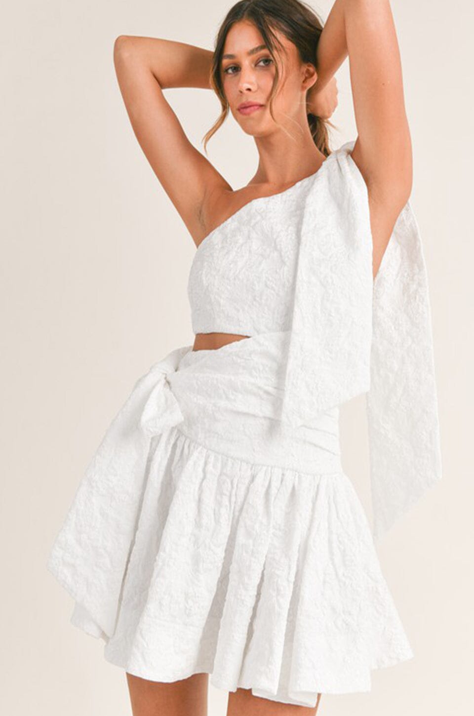 Tied Up One Shoulder Mini - White