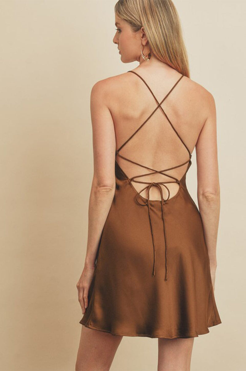 Mini Satin Dress - Mocha
