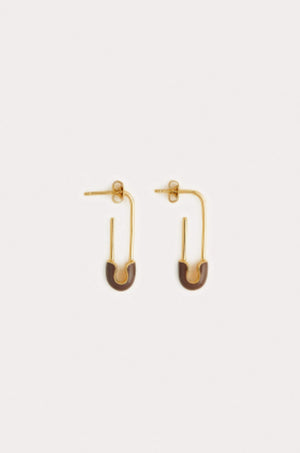 PETIT MOMENTS | Safety Pin Earrings - Gold + Brown
