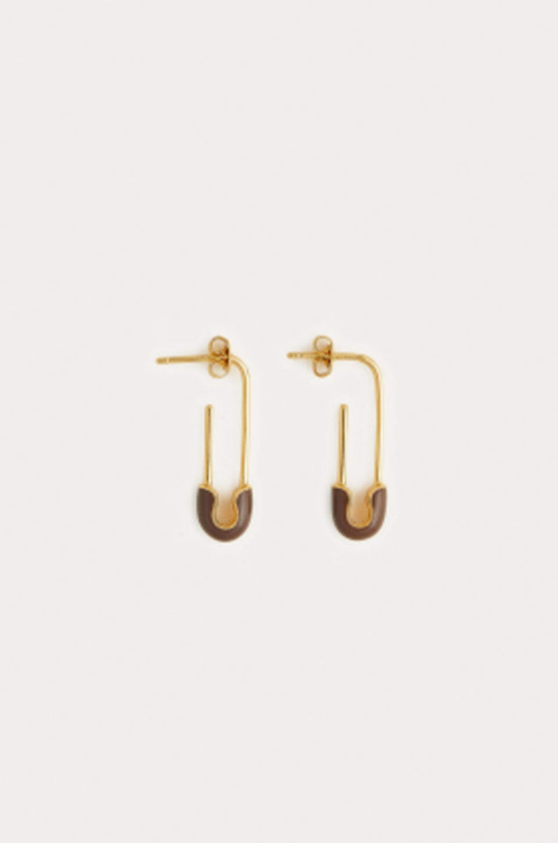 PETIT MOMENTS | Safety Pin Earrings - Gold + Brown