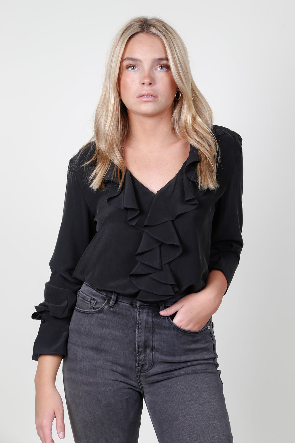 EQUIPMENT | Mathilda Ruffle Silk Blouse - True Black