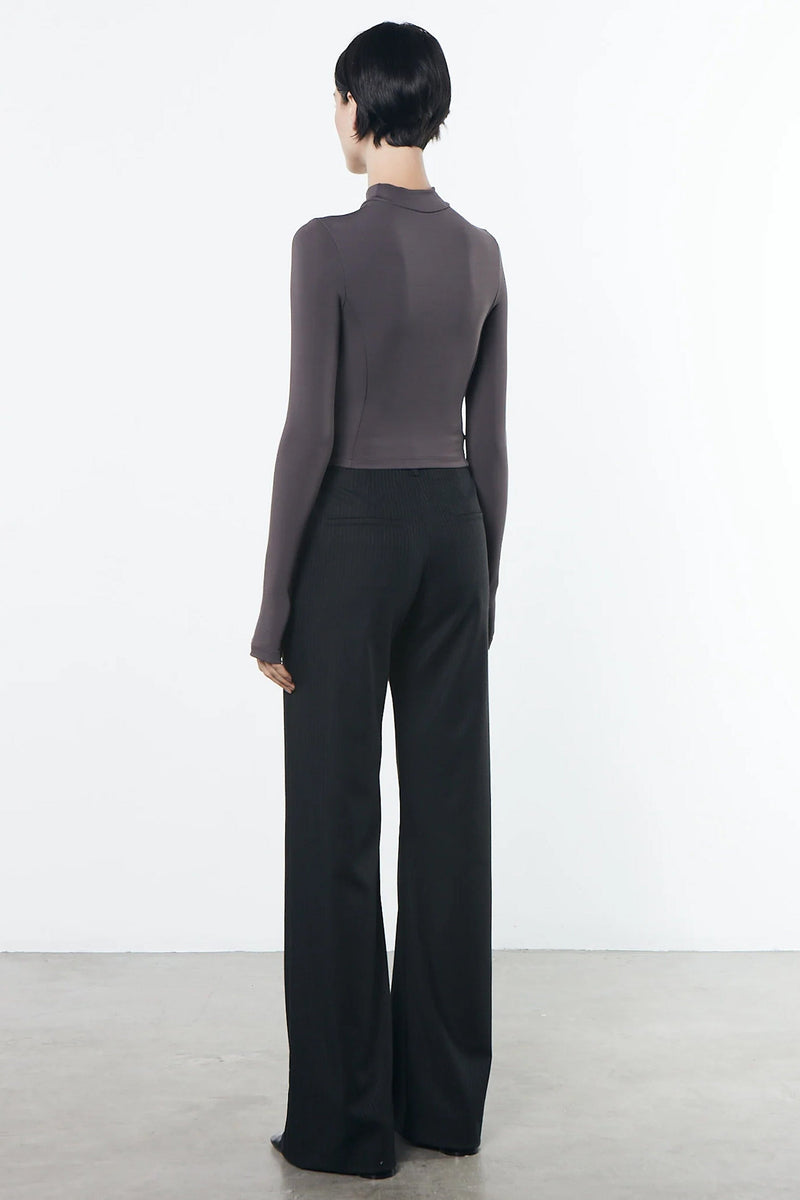 ENZA COSTA | Matte Jersey Paneled Mock Neck - Dark Pewter