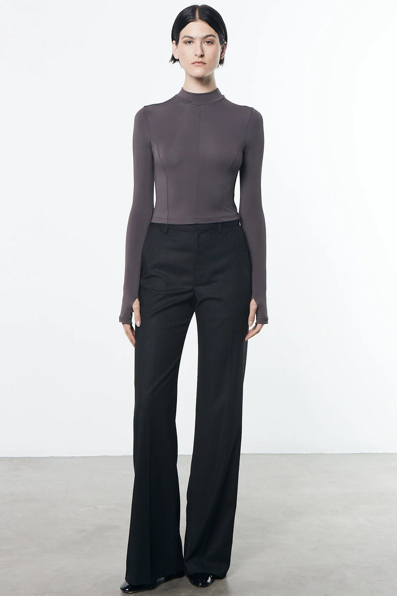 ENZA COSTA | Matte Jersey Paneled Mock Neck - Dark Pewter