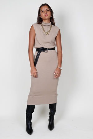 ENZA COSTA | Sleeveless Knit Turtleneck Dress - Khaki