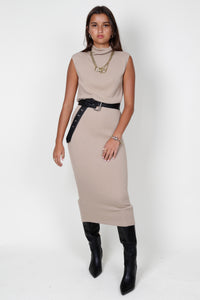 ENZA COSTA | Sleeveless Knit Turtleneck Dress - Khaki