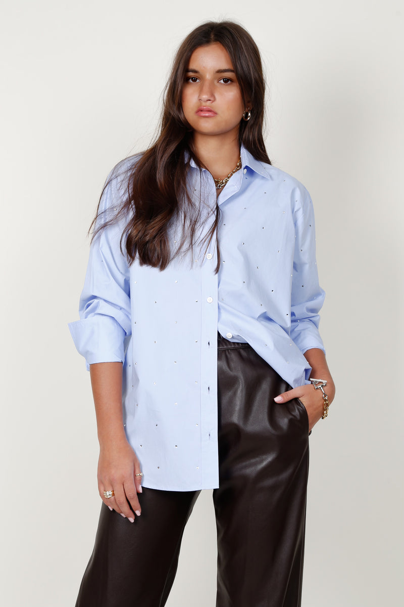 FRAME | The Oversized Rhinestone Shirt - Chambray