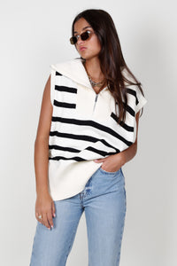 Zipped Up Striped Vest - Cream