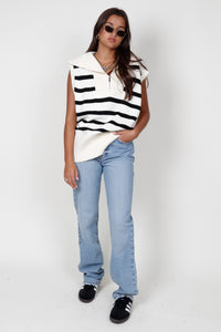 Zipped Up Striped Vest - Cream