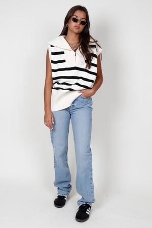 Zipped Up Striped Vest - Cream