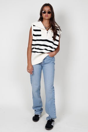 Zipped Up Striped Vest - Cream