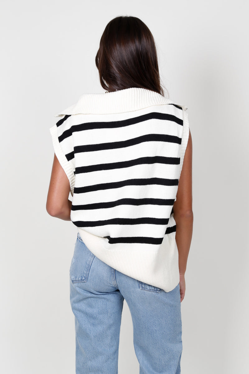 Zipped Up Striped Vest - Cream