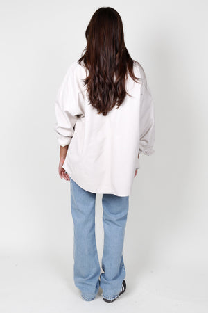 Faux Leather Oversized Button Up - Ecru