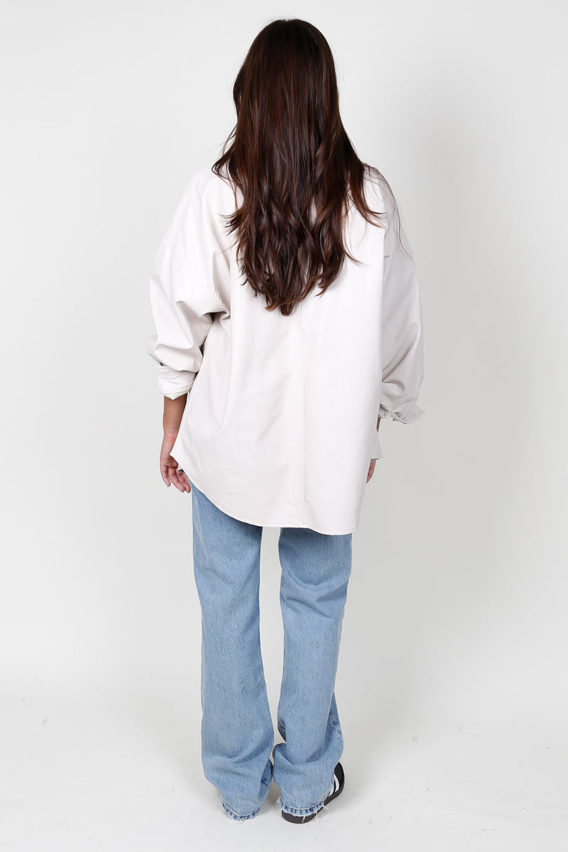 Faux Leather Oversized Button Up - Ecru