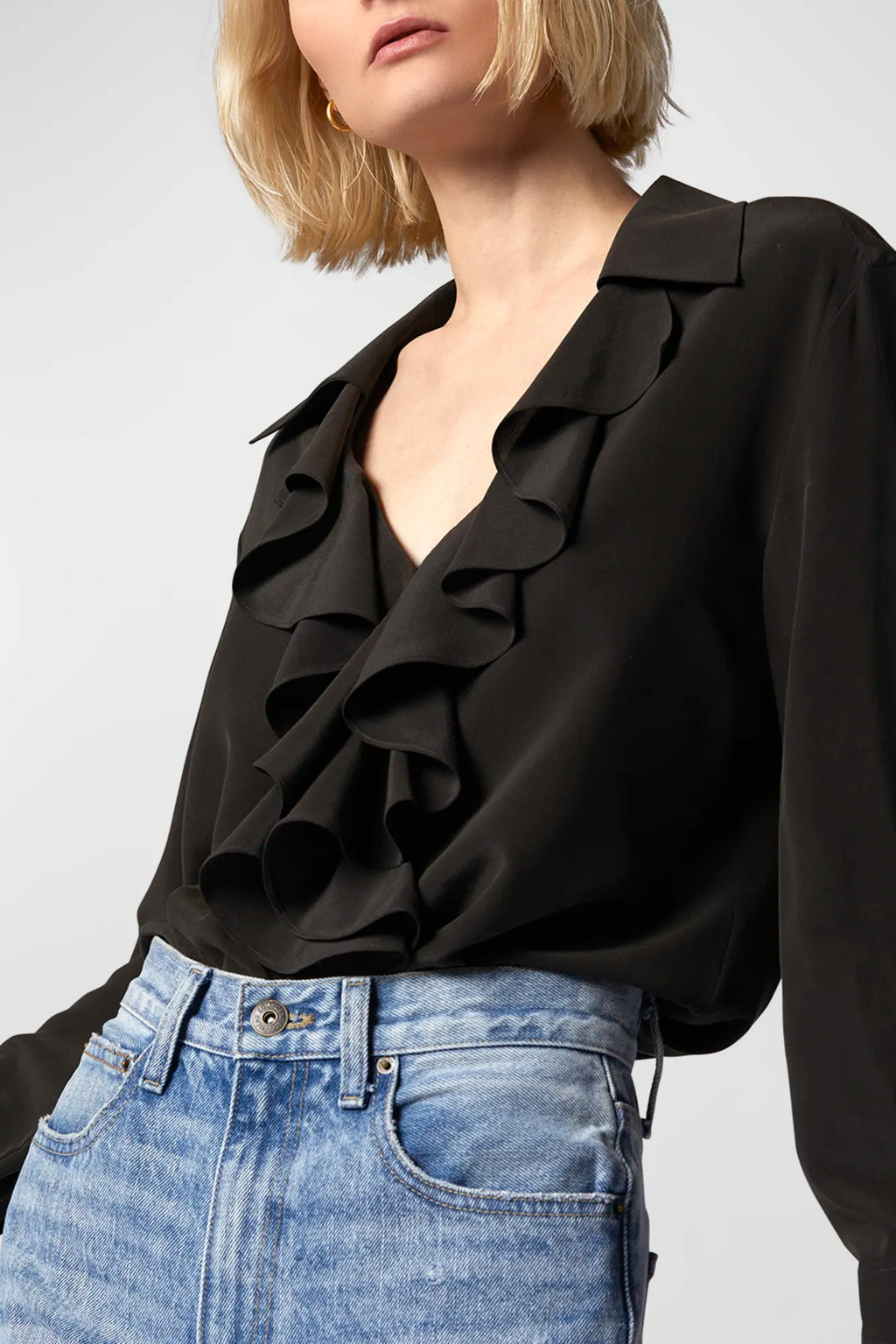 EQUIPMENT | Mathilda Ruffle Silk Blouse - True Black