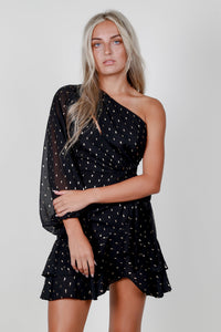 One Shoulder Keyhole Mini Dress - Black