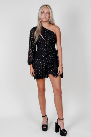 One Shoulder Keyhole Mini Dress - Black