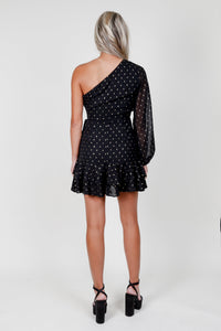 One Shoulder Keyhole Mini Dress - Black