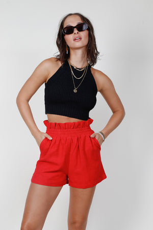 Halter Knit Crop Top - Black