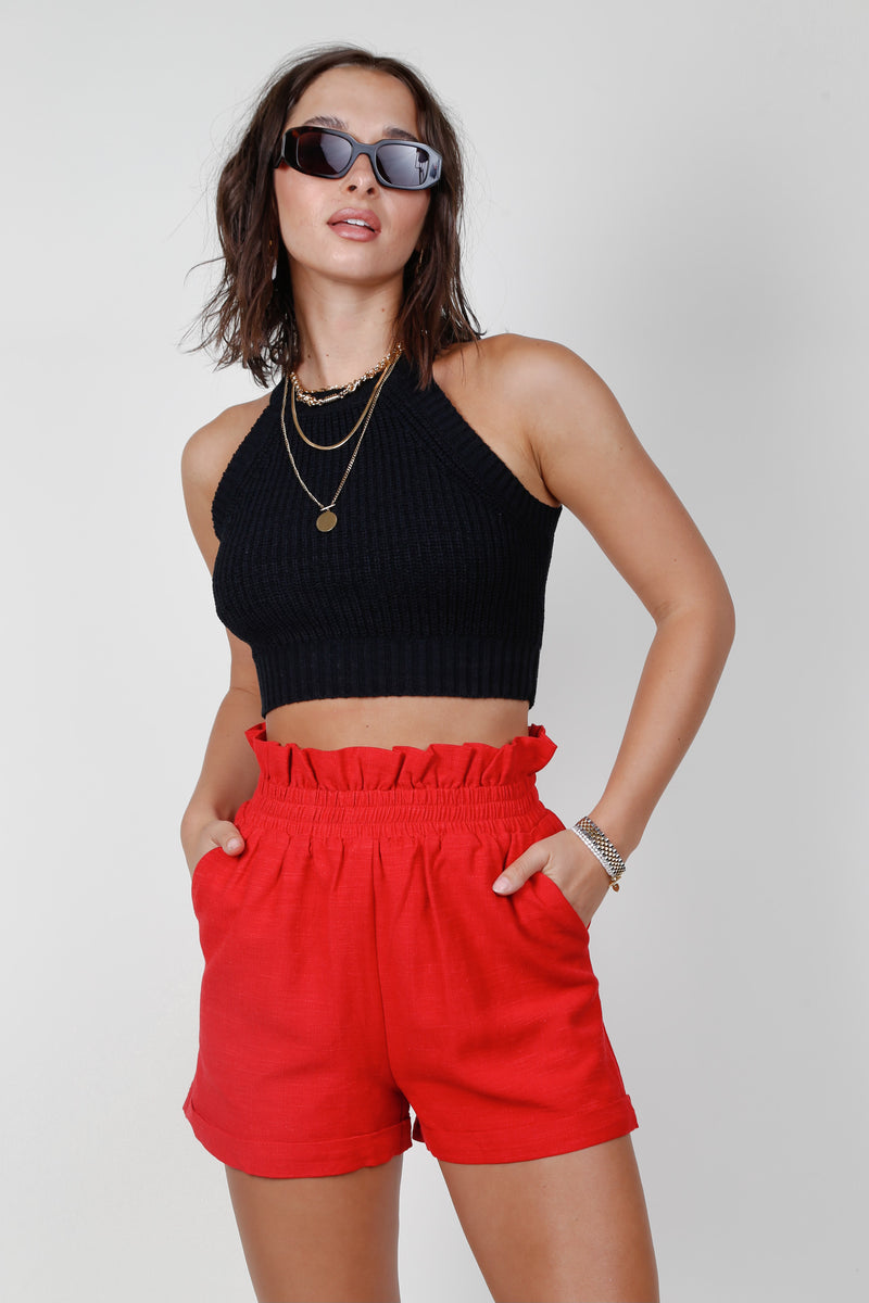 Halter Knit Crop Top - Black