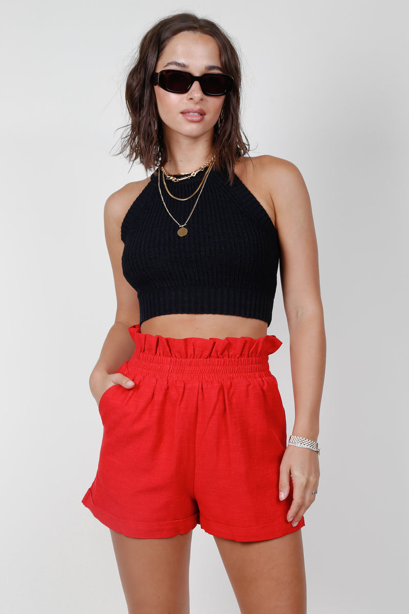 Halter Knit Crop Top - Black