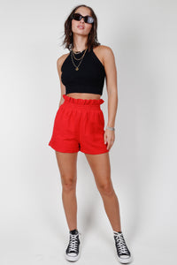 Linen Paperbag Shorts - Red