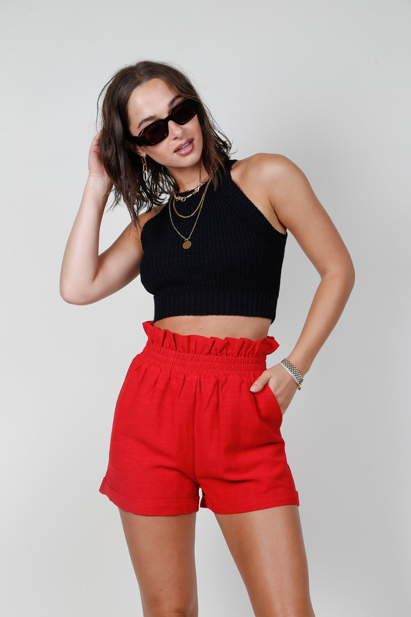Halter Knit Crop Top - Black