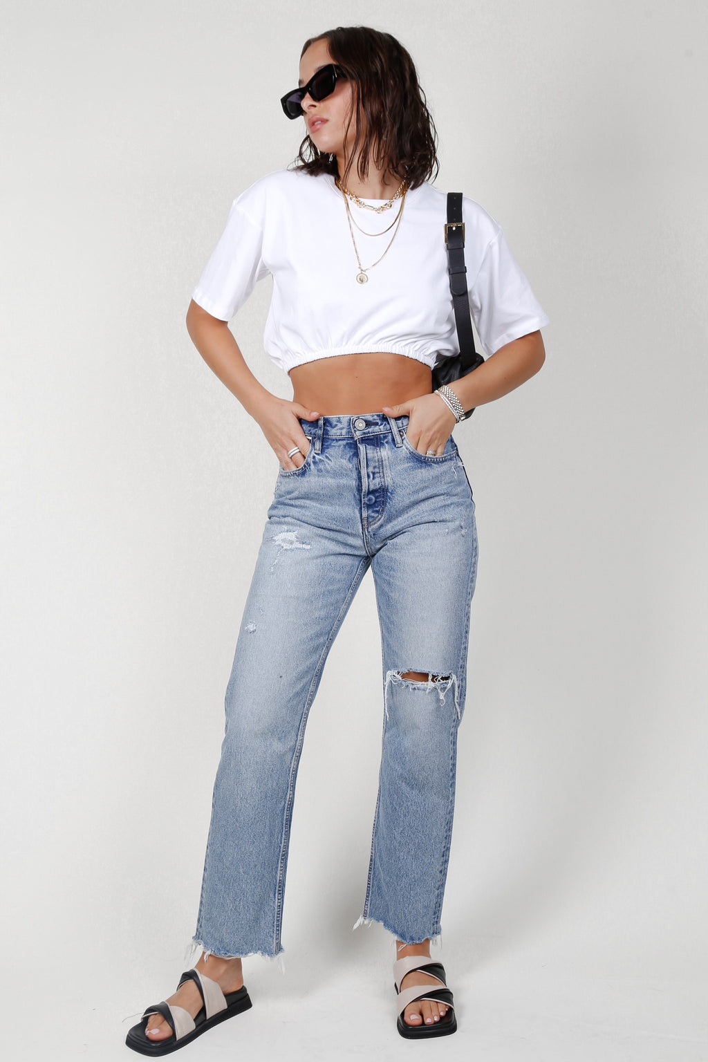 Scrunched Crop Tee - White