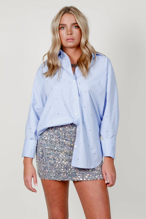 FRAME | The Oversized Rhinestone Shirt - Chambray