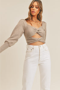Long Sleeve Twist Crop Sweater - Mocha